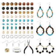 DIY Earring Making Kit, Including Round & Barrel & Rice Wood & Synthetic Turquoise Beads, Brass Earring Hooks, Pliers, Copper Wire, Mixed Color, 362Pcs/box(DIY-TA0005-59)