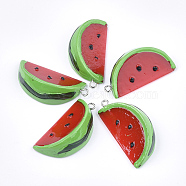 Resin Pendants, with Platinum Tone Iron Findings, Imitation Food, Watermelon, Red, 38~39x19~19.5x13~14mm, Hole: 2mm(X-RESI-T028-55A)