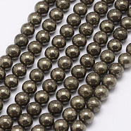 Natural Pyrite Beads Strands, Round, Dark Khaki, 6mm, Hole: 1mm(X-G-D391-01)