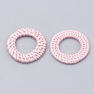 Handmade Spray Painted Reed Cane/Rattan Woven Linking Rings, For Making Straw Earrings and Necklaces,  Dyed, Pearlized Effect, Pink, 43~47x4~6mm, inner diameter: 22~28mm(X-WOVE-N007-01D)