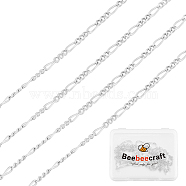 1M Rhodium Plated 925 Sterling Silver Figaro Chain, Soldered, Platinum, 1.6x0.4mm(STER-BBC0005-86)