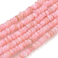 Dyed Natural Freshwater Shell Beads Strands, Rondelle, Light Coral, 1~4.5x4~4.5x2~4.5mm, Hole: 0.5mm, about 159pcs/strand, 15.12''(38.4cm)(BSHE-G039-07D)