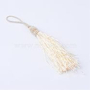 Polyester Tassel Decorations, Pendant Decorations, with Metallic Cord, Beige, 95~101x11~12mm(OCOR-S103-02)