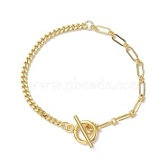 Brass Paperclip Chains and Paperclip Chains Bracelets for Women, with 304 Stainless Steel Toggle Clasps, Golden, 7-1/2 inch(19.2cm)(BJEW-JB10402)