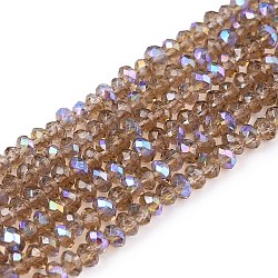 Electroplate Glass Beads Strands, Half Rainbow Plated, Faceted, Rondelle, Coconut Brown, 2.3~2.7x2mm, Hole: 0.4mm, about 150~155pcs/strand, 32~33cm(EGLA-A044-T1mm-L16)