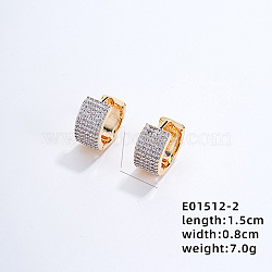 Brass Hoop Earrings, with Clear Cubic Zirconia, Real 18K Gold Plated, 15x8mm(WV4993-2)