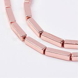 Non-magnetic Synthetic Hematite Beads Strands, Rectangle, Rose Gold Plated, 8x2x2mm, Hole: 0.5mm, about 53pcs/strand, 15.7 inch(G-P262-18-8x2mm-RRG)