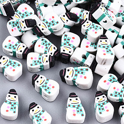 Christmas Theme Handmade Polymer Clay Beads, Snowman, Colorful, 9x6x4.5mm, Hole: 1.4mm(CLAY-S091-78-01)