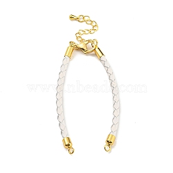 Leather Braided Cord Link Bracelets, Fit for Connector Charms, with Long-Lasting Plated Rack Plating Colden Tone Brass Lobster Claw Clasp & Chain Extender, White, 6x1/8 inch(15.2cm), Hole: 2mm(MAK-K022-01G-06)