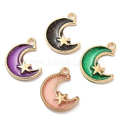 Rack Plating Alloy Epoxy Resin Pendants, Glitter Moon Charms, Long-Lasting Plated, Cadmium Free & Nickel Free & Lead Free, Golden, Mixed Color, 17x13.5x2.3mm, Hole: 1.8mm(ENAM-K069-08G)