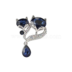 Alloy Rhinestone Brooch for Backpack Clothes, Fox, Dark Indigo, 39x49mm(PW-WG27DE2-01)