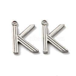 304 Stainless Steel Pendants, Letter Charms, Letter K, 14x10x1.5mm, Hole: 1.6mm(STAS-L022-022P-K)