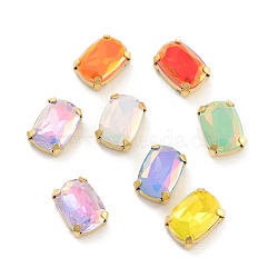 Rectangle Opal Sew On Rhinestones, Multi-Strand Links, K9 Glass Rhinestone with Brass Prong Settings, Mixed Color, Golden, 13.5x10x6mm, Hole: 0.8mm(RGLA-G024-03A-G)