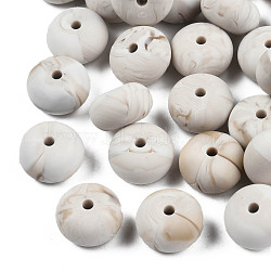 Food Grade Eco-Friendly Silicone Beads, Chewing Beads For Teethers, DIY Nursing Necklaces Making, Flat Round, WhiteSmoke, 14x8mm, Hole: 3mm(X-SIL-Q001B-69)