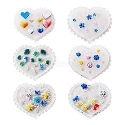 6Pcs 6 Styles DIY Flower & Animal & Heart Shape Nail Art Ornament Silicone Molds, Resin Casting Molds, for UV Resin & Epoxy Resin Jewelry Making, White, 56~60x66.5~70x4.5~7mm, 1pc/style(DIY-TA0004-22)