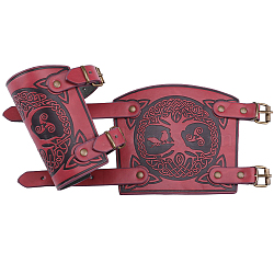 Imitation Leather Tree of Life Cord Bracelet, Alloy Adjustable Buckle Gauntlet Wristband, Cuff Wrist Guard for Men, Indian Red, Inner Diameter: 2-1/4~2-7/8 inch(5.6~7.25cm)(AJEW-WH0342-88C)