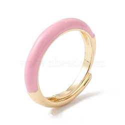 Enamel Adjustable Ring, Real 18K Gold Plated Brass Jewelry for Women, Lead Free & Cadmium Free, Pink, US Size 6~US Size 7 3/4((16.5mm~17.9mm)(RJEW-F124-08B-G)