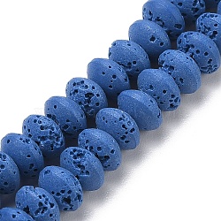 Synthetic Lava Rock Beads Strands, Dyed, Rondelle, Saucer Beads, Cornflower Blue, 8x5mm, Hole: 1.8mm, about 73pcs/strand, 14.57''(37cm)(G-B087-02A-09)