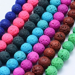 Natural Lava Rock Beads Strands, Dyed, Round, Mixed Color, 8mm, Hole: 1mm, about 47~50pcs/strand, 15.3 inch(39cm)(G-F531-8mm-G)