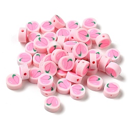 Handmade Polymer Clay Beads, Round with Peach, Pink, 8.5x4mm, Hole: 1.6mm(CLAY-Z001-21)
