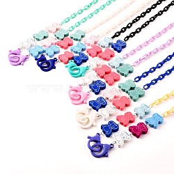 Printed Elephant Natural Dyed Wood Beaded Necklaces, Handbag Chains, with Plastic Cable Chains, Mixed Color, 25.79 inch(65.5cm)(NJEW-JN03527)