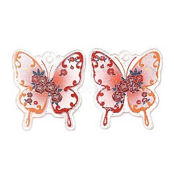 Transparent Acrylic Pendants, with Glitter Powder, Butterfly, Sandy Brown, 37.5x33.5x1.5mm, Hole: 2.8mm(MACR-D079-01E)