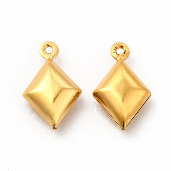 304 Stainless Steel Rhombus Charms, Golden, 15x9.5x4.5mm, Hole: 1mm