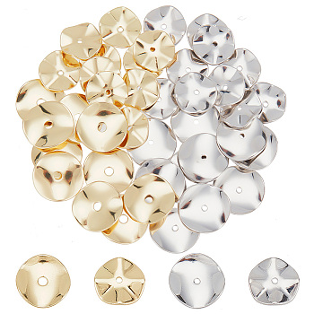40Pcs 4 Styles Brass Spacer Beads, Wavy Flat Round, Platinum & Golden, 10~12x1.5mm, Hole: 1~1.8mm, 10pcs/style