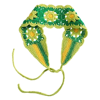 Sunflower Crochet Wool Elastic Headbands, Wide Hair Accessories for Women Girls, Green, 900x70mm