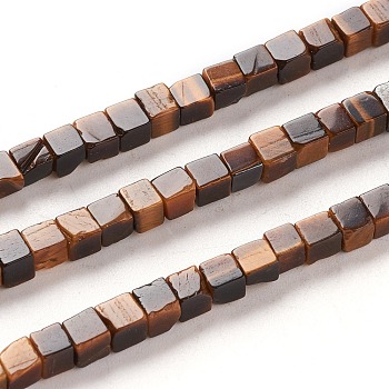 Natural Tiger Eye Beads Strands, Cube, 4x4x4mm, Hole: 0.7mm, about 93pcs/Strand, 15.75 inch(40cm)