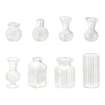 GOMAKERER 8Pcs 8 Styles Glass Vase, Micro Dollhouse Accessories Pretending Prop Decorations, Clear, 19~32x20~42mm, Inner Diameter: 7~14mm, 1pc/style