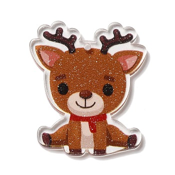 Printed Christmas Theme Acrylic Pendants, Deer, 35x41x2mm, Hole: 1.6mm