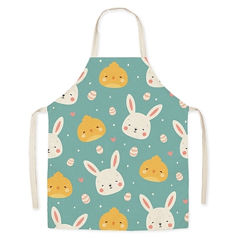 Easter Theme Flax Sleeveless Apron, with Double Shoulder Belt, Turquoise, 700x600mm