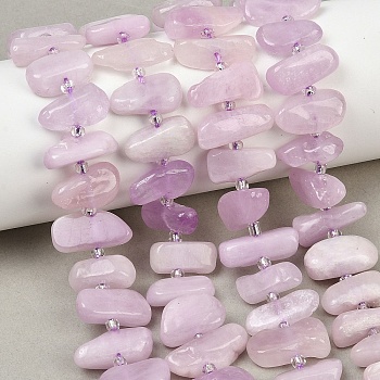 Natural Kunzite Beads Strands, Nuggets, with Seed Beads, 15~20.5x5~11x3.5~6mm, Hole: 0.8mm, about 42~43pcs/strand, 15.75~15.94''(40~40.5cm)