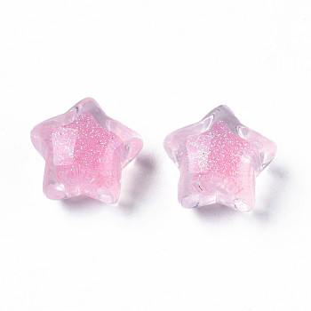 Translucent Acrylic Cabochons, with Glitter Powder, Star, Pearl Pink, 15.5x16.5x11mm