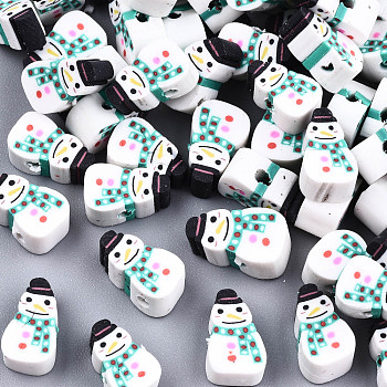 Christmas Theme Handmade Polymer Clay Beads, Snowman, Colorful, 9x6x4.5mm, Hole: 1.4mm