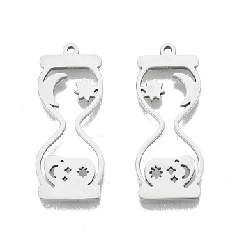 201 Stainless Steel Pendants, Hourglass, Stainless Steel Color, 32.5x13x1.5mm, Hole: 1.5mm