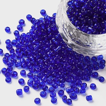 Glass Seed Beads, Transparent, Round, Round Hole, Blue, 8/0, 3mm, Hole: 1mm, about 1111pcs/50g, 50g/bag, 18bags/2pounds