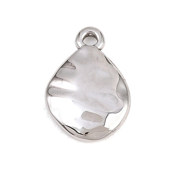 304 Stainless Steel Pendants, Teardrop Charms, Stainless Steel Color, 16x11x2mm, Hole: 1.5mm