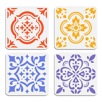 4Pcs 4 Styles PET Hollow Out Drawing Painting Stencils, for DIY Scrapbook, Photo Album, Flower, 300x300mm, 1pc/style