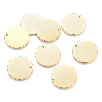 Ion Plating(IP) 304 Stainless Steel Pendants, Stamping Blank Tag, Flat Round, Golden, 20x1mm, Hole: 1.4mm