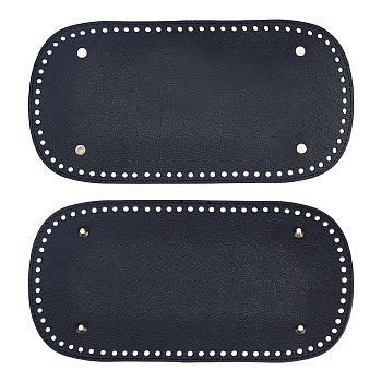 Elite 2Pcs PU Leather with Iron Oval Bottom, for Knitting Bag, Women Bags Handmade DIY Accessories, Black, 30.2x15.2x0.4~1cm, Hole: 4mm, 2pcs/set
