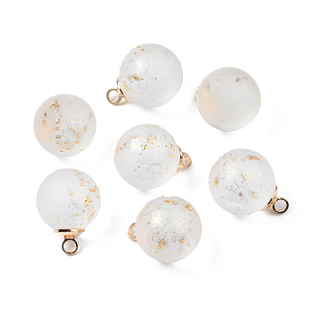 Transparent Spray Painted Glass Pendants, with Light Gold Plated Brass Loop, Frosted, with Glitter Powder, Round, Clear, 16x12mm, Hole: 2mm