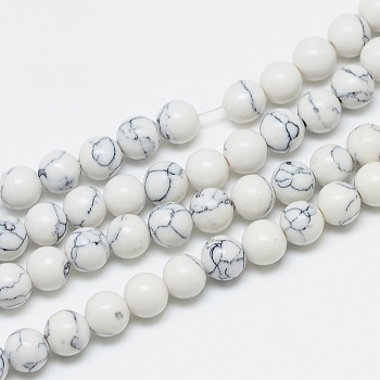 Synthetic Howlite Beads Strands, Round, 10mm, Hole: 2mm, about 42pcs/strand, 14.96 inch