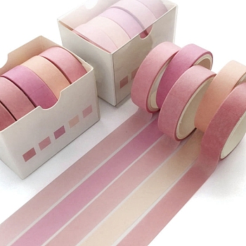 5 Roll 5 style Paper Decorative Adhesive Tapes, for DIY Scrapbooking, Pink, 10x1mm, about 3m/roll, 1 roll/style