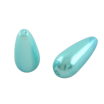 ABS Plastic Imitation Pearl Teardrop Beads, Cyan, 17x7.5mm, Hole: 2mm