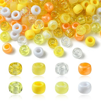 424G 8 Styles Plastic Pearlized Beads, Barrel, Yellow, 9x6mm, Hole: 3.5~3.8mm, 53g/style