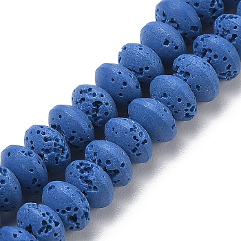 Synthetic Lava Rock Beads Strands, Dyed, Rondelle, Saucer Beads, Cornflower Blue, 8x5mm, Hole: 1.8mm, about 73pcs/strand, 14.57''(37cm)