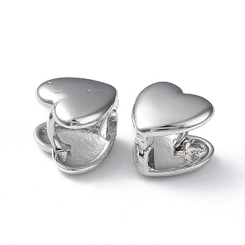 Rack Plating Brass Heart Hoop Earrings for Women, Lead Free & Cadmium Free, Platinum, 12x12.5x11mm, Pin: 1.2mm