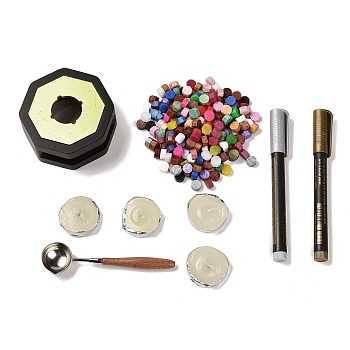 DIY Letter Seal Kit, with Sealing Wax Particles, Stainless Steel Spoon, Candle, Wood Sealing Wax Furnace and Metallic Markers Paints Pens, Mixed Color, 80x80x38mm